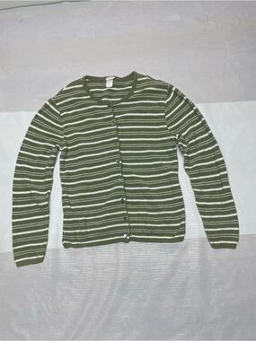 Cherokee Olive Green and White Striped Button Cardigan Sz: Small